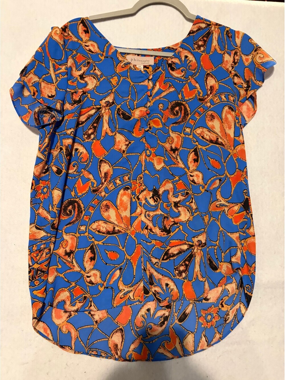 Philosophy Blue and Orange Floral Print Blouse Size Small